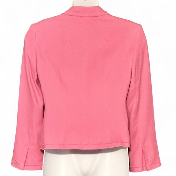 Nygard Pink Silk Blend Blazer Jacket Sz 12 Fringe Trim Flower Accent Career Chic - Picture 11 of 12